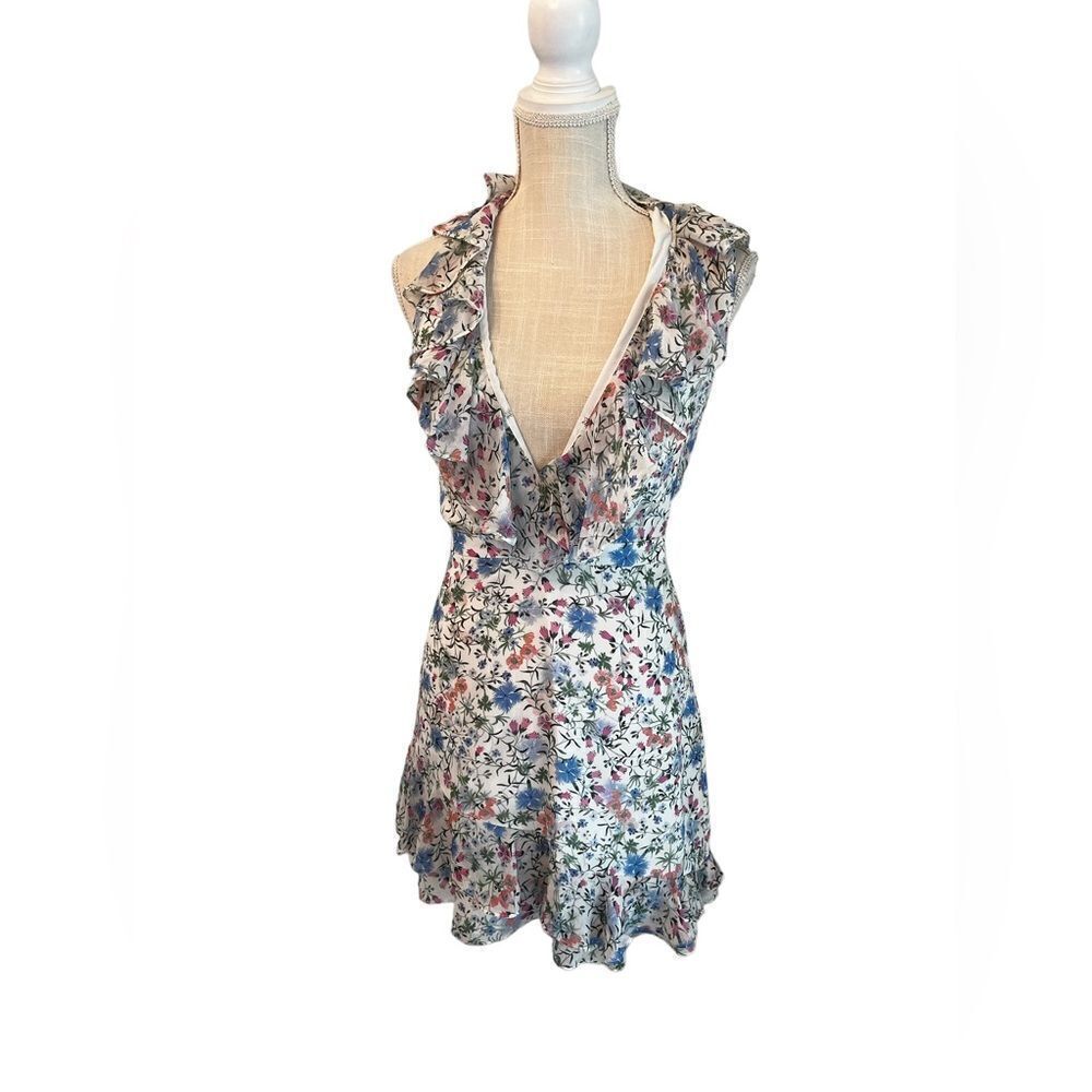 Saloni Cece White floral ruffle mini dress Size 0